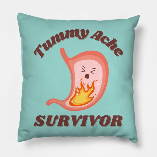 Tummy Ache Survivor Cute Kawaii Pillow by Enriched by Art