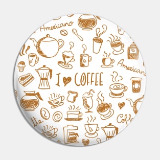 I Love Coffee Doodle Pin