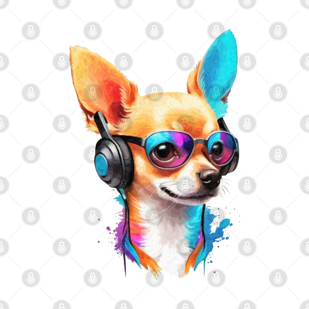 Colorful dog with headphones and glasses - Chihuahua dog by Outcast Brain