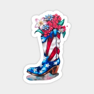 Patriotic Flowers in a Cowboy Boot Magnet