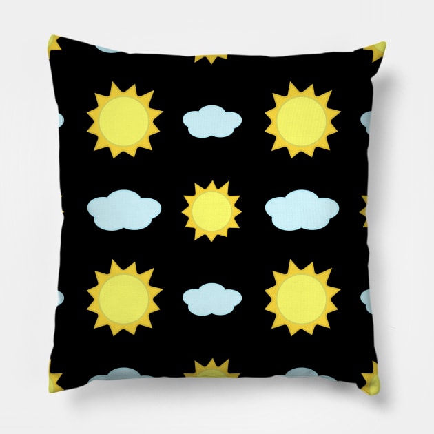 Sun and Clouds Pattern in Black Pillow by Kelly Gigi