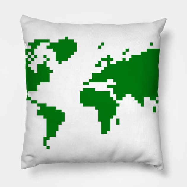 Pixel World, Green Pillow by DKrumpp