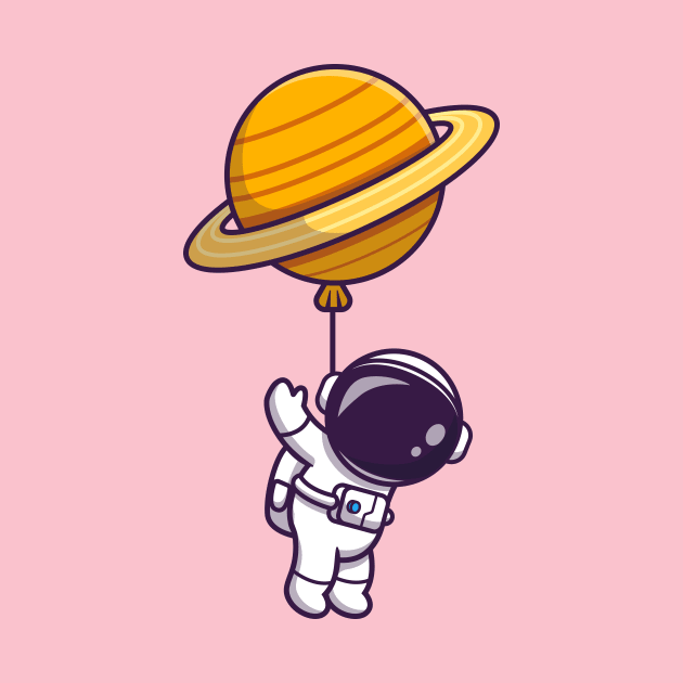 Cute Astronaut Floating With Planet Balloon In Space  Cartoon by Catalyst Labs