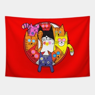 Funny Hippie Cool Cats Cartoon Tapestry