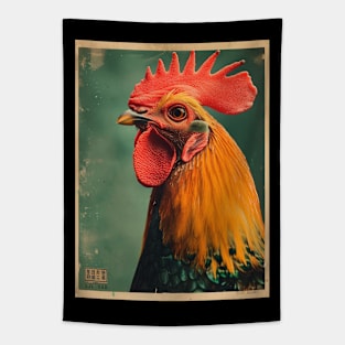 Retro Japanese-style chicken poster Tapestry