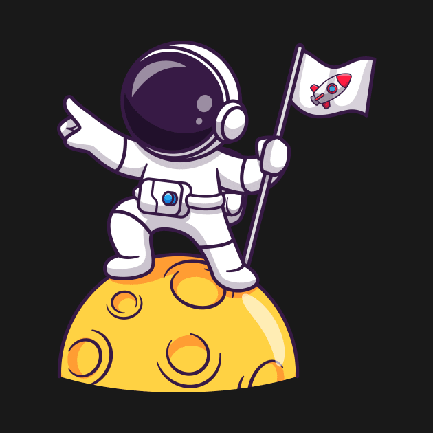 Cute Astronaut Holding Flag On Moon Cartoon by Catalyst Labs