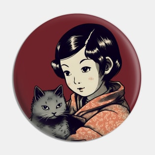 Lovely asian young girl with cat Pin