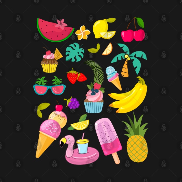 Summer Torpical Fruits Leaves Flamingo Ice Cream Lover by Msafi