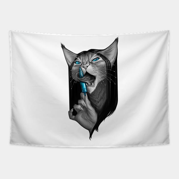 Black cat with cartridge Tapestry by DianaKeehl