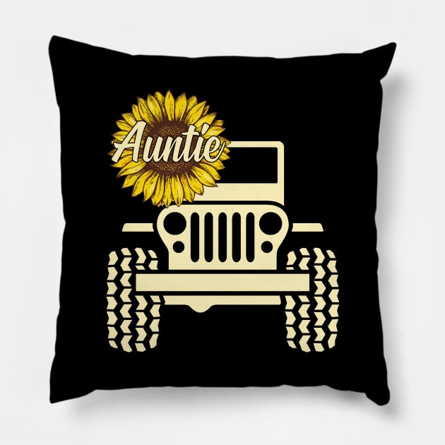 Jeep Sunflower Jeep Auntie Jeep Women Pillow by Jane Sky