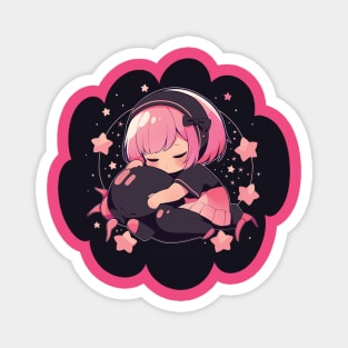 Adorable Anime Chibi Cancer Zodiac Sleeping Little Astro Girl Magnet