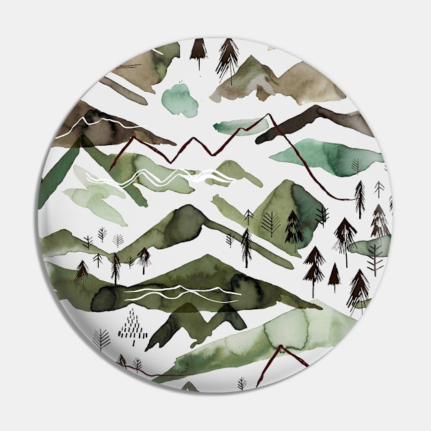 Pocket - WATERCOLOR MOUNTAINS GOLD GREEN Pin by ninoladesign