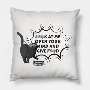 Hypnotic Hunry Cat: Funny Cat Begging for Food Pillow