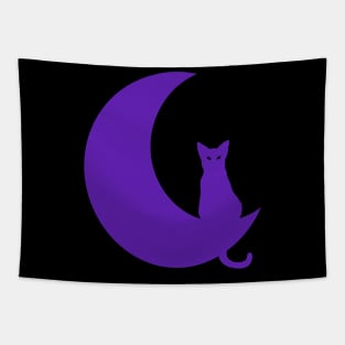 Purple Cat Perched On Moon Tapestry