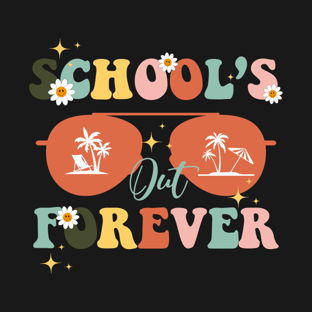 Womens Groovy School's Out Forever Retired Teacher 2023 Retirement by ANAREL