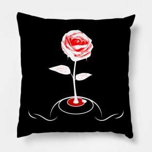 Red White Rose Blooming From Eye / Dark Clothes Pillow