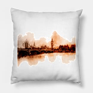 London Big Ben skyline watercolor painting Pillow