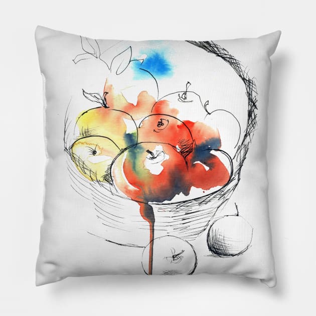 Apples in the basket Pillow by Maria Mi Art