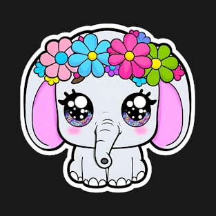 Adorable Baby Elephant with flower crown T-Shirt