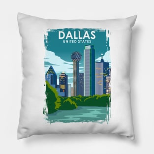 Dallas Texas Vintage Minimal Retro Travel Poster Pillow