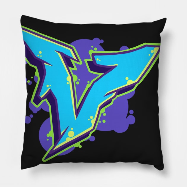 Letter V  - Graffiti Street Art Style Pillow by CreativeOpus