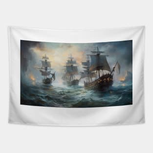 Naval Battle Between Pirate Sailing Ships, Caribbean Seascape #3 Tapestry