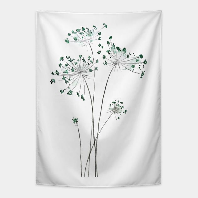 abstract green Queen Anne's lace watercolor Tapestry by colorandcolor