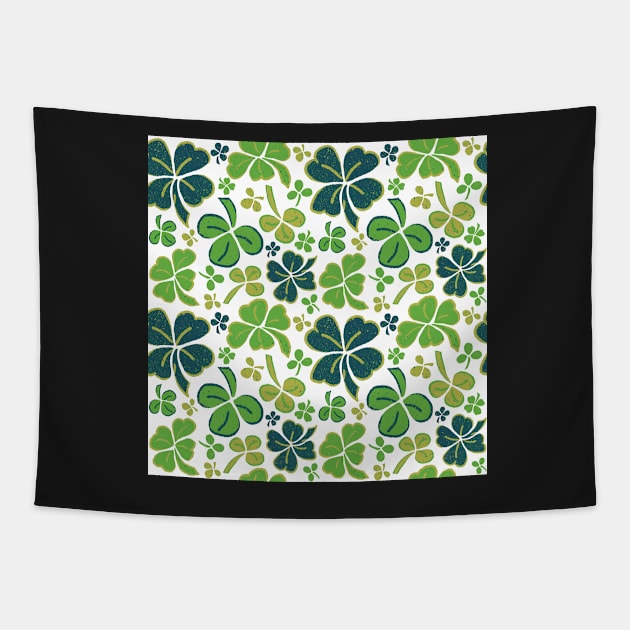 Green Lucky Clover Hand Drawn Pattern Tapestry by OneLook