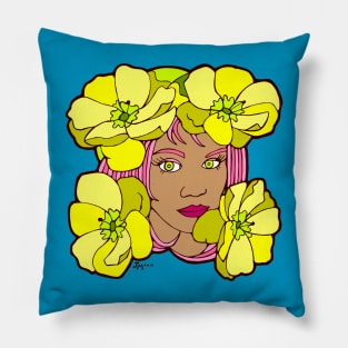 Yellow Poppies and Pink Hair Pillow