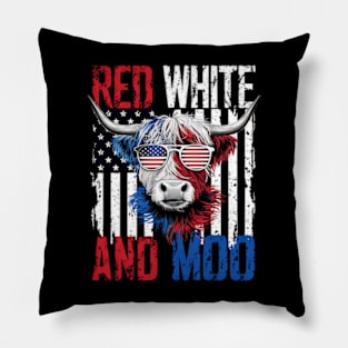 Red White and Moo Patriotic Cow USA Flag Funny 4th of July Pillow