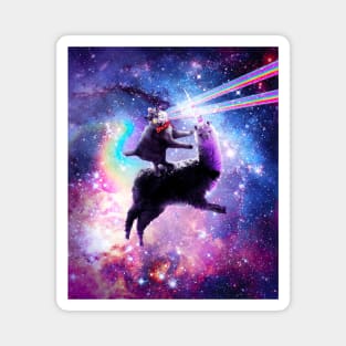 Laser Eyes Outer Space Cat Riding On Llama Unicorn Magnet