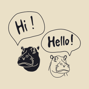 illustration of monochrome hippos greeting each other T-Shirt