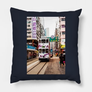 Hong Kong Tram On The Tracks Pillow