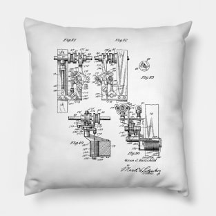 Automatic Bowling Mechanism Vintage Patent Hand Drawing Pillow