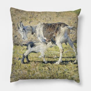 A Goat with Her Young by Giovanni Segantini Pillow