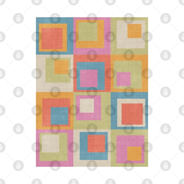 Colored Squares Light Blue Orange Beige Grey by FAROSSTUDIO