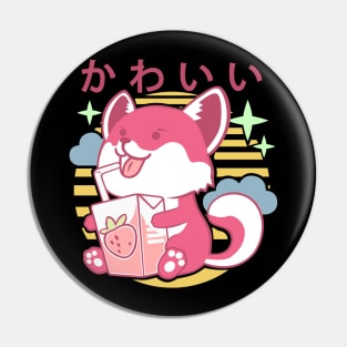 Kawaii Aesthetics Japanese Strawberry Milk Shake かわいい Fox - Purple- Strawberry Milk Pin