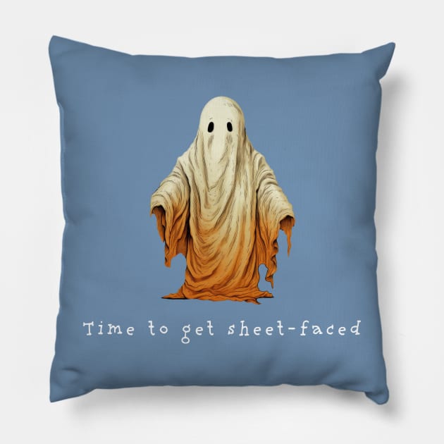 Ghost, Time To Get Sheet-Faced, Halloween Pillow by MythicLegendsDigital