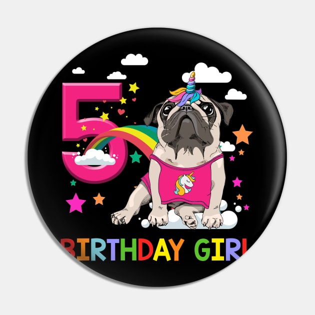 Pug Birthday - 5 Years Old Unicorn Pugicorn Party Pin by martinyualiso