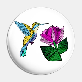 Hummingbird and tulip Pin