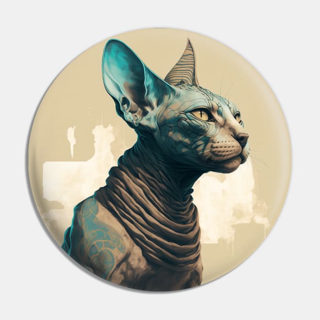 Illustration of a sphinx cat looking to the side on the beige background Pin by KOTYA