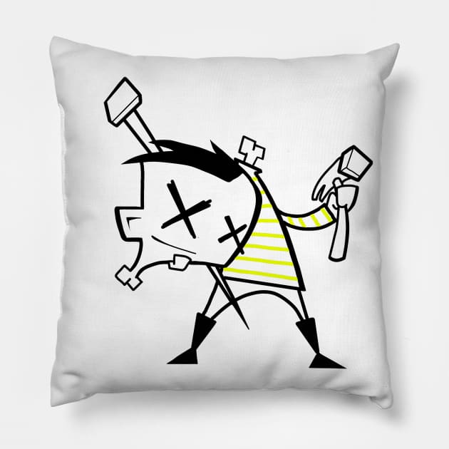 Mr. Sinmo (Zim style) yellow Pillow by Sinister Motives Designs