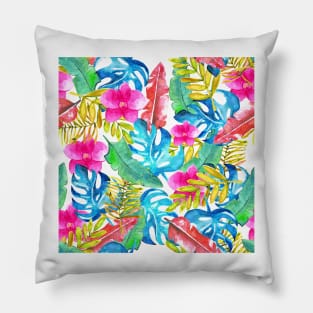 Exotic Watercolor Tropical Plants Pattern Pillow