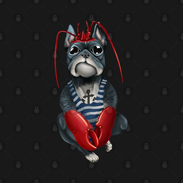 Bully French Bulldog sailor in a vest. Dog pirate with lobster claws. by kacia