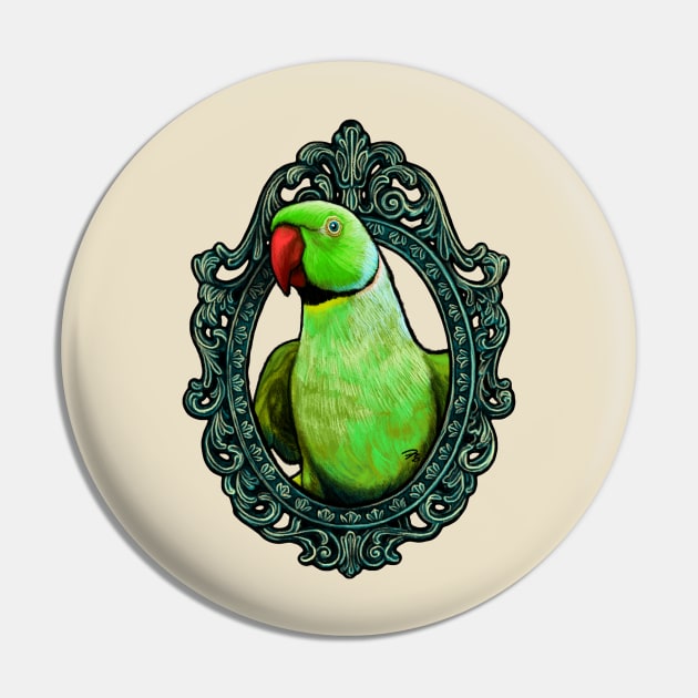 Parrot Cameo: Ringneck Parrot Pin by FreyStrandDraws