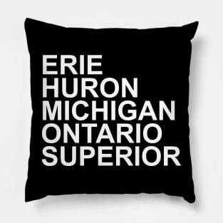 The Great Lakes Names List White Ink Pillow