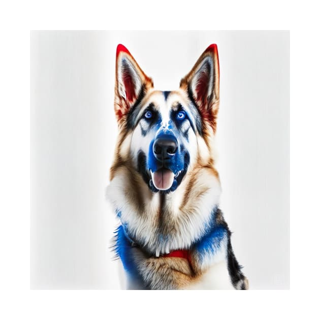 [AI Art] Red, blue and white German Shepherd by Sissely