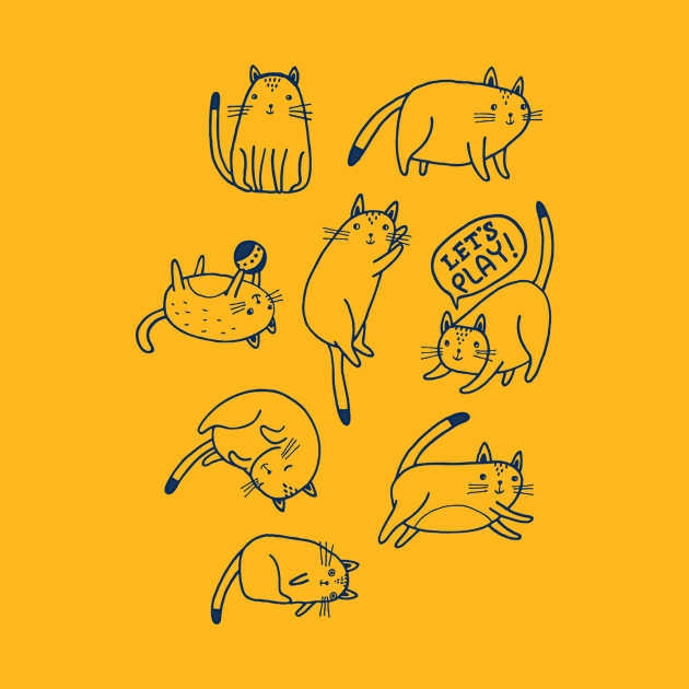 Cute Cats In Different Posses - Cat Lover Cute Design by Squeak Art