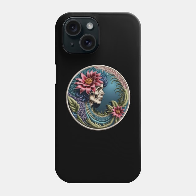 Floral Grateful Skeleton Embroidered Patch Phone Case by Xie