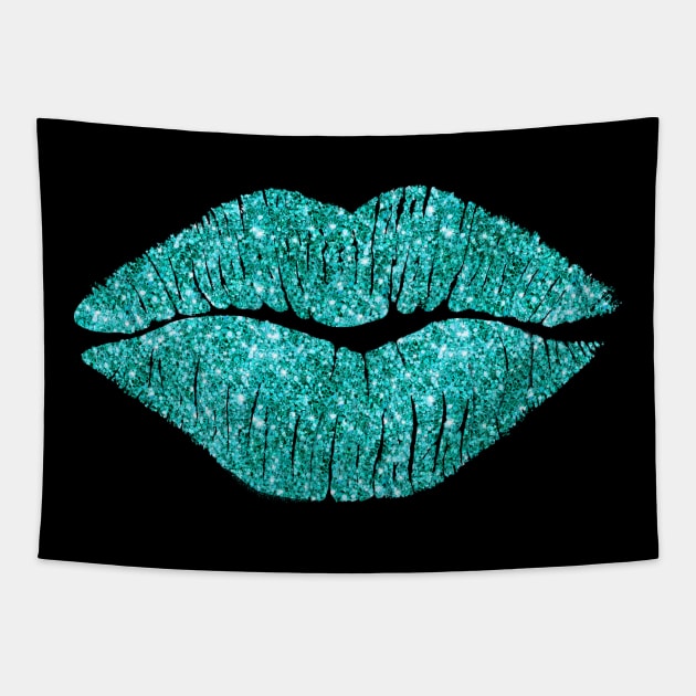 Aqua Lips Kiss Tapestry by LittleBean